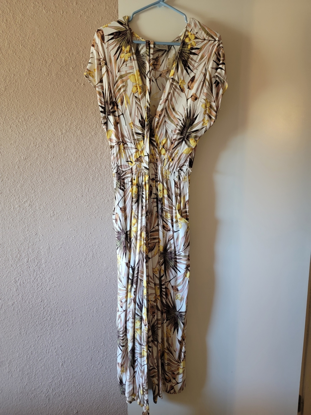 Dress Forum Yellow & Cream Tropical Print V-Neck Jumpsuit